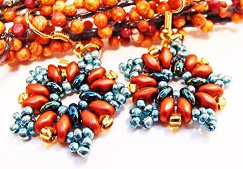 Teal and Copper Handmade Beaded Earrings