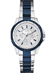 GUESS Womens W0235L6 Iconic Blue Multi-Function Two Tone Silver-Tone Watch