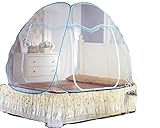 蚊帳 虫よけ かや ワンタッチ式 簡単 広がる 設置 ベッド 上 自立 赤ちゃん 安心 防ぐ 風通し ファスナー 開閉 (白・180cm×200cm×155cm)