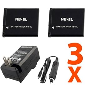 Powershot A3000 IS Digital Camera Accessory Kit Includes Canon NB-8L Equivalent Replacement Battery (2Pcs - Generic)+ Replacement Battery Charger Kit