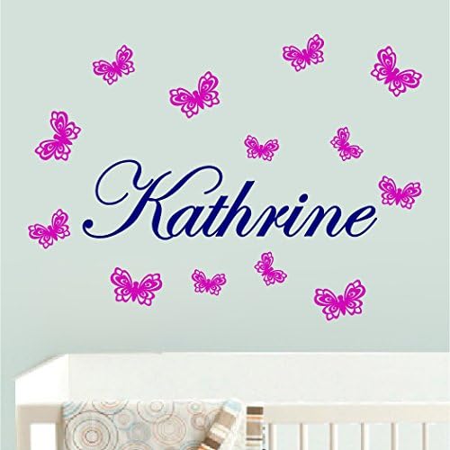 Fancy Butterfly Set (13 pc) with Personalized, Custom Name (23" Long) - Wall Decal, Vinyl Decor Sticker (Choose a Color)