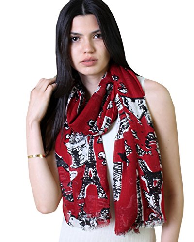 Anika Dali Women's Bonjour Paris Eiffel Tower Scarf (Rio Red)