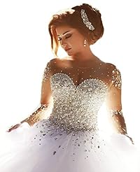  Scoop Neck Tulle Lace-Up Crystal Sequined Beaded Long Sleeves  Ball Gown  Dress with a Chapel Train 