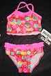 Infant/Toddler Girls 2 PC Swimsuit Ruffle Neck Tankini Red/Pink Confetti