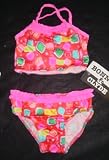 Infant/Toddler Girls 2 PC Swimsuit Ruffle Neck Tankini Red/Pink Confetti