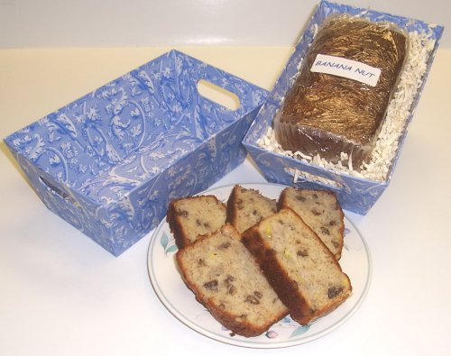 Scott's Cakes Banana Loaf Cake in a Blue Victorian Tray by Banana Cakes