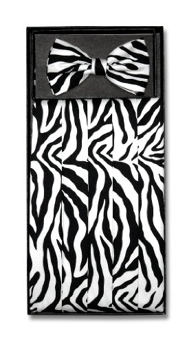 Cumberbund & BowTie ZEBRA Skin Print Design Men's Cummerbund & Bow Tie Set