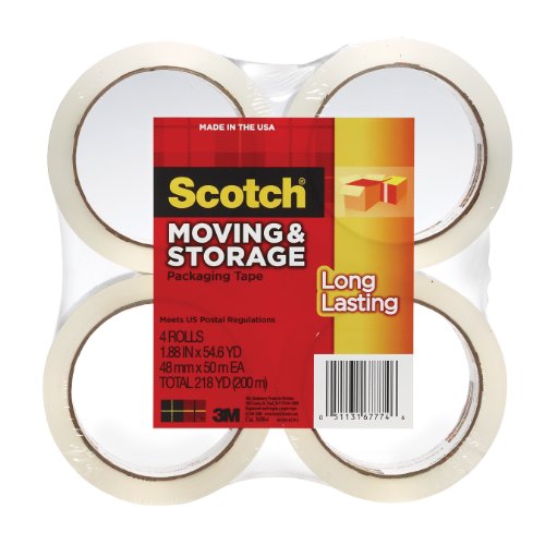 Scotch Long Lasting Moving & Storage Packaging Tape, 1.88 Inches x 54.6 Yards, 4 Rolls (3650-4)