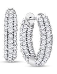 14K White Gold Round Brilliant Cut Diamond - In & Out Channel Set Round Circle Hoop Earrings - (5.13 cttw.)