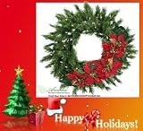 30" Lited Artificial Pine Wreath and Poinsettia Swag for Christmas Decoration