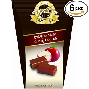 Carousel Candies Red Apple Twist Creamy Caramels, 6-Ounce Boxes (Pack of 6) by Silvestri Sweets