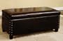 Deep Brown Leather Storage Bench with Nailhead Trim