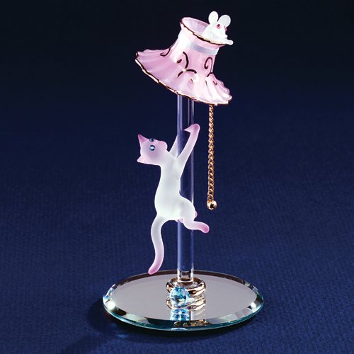 Cat with Lamp Glass Figurine