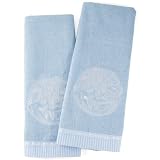 Contessa Blue Fog Cotton Hand Towel With Embroidered Floral Design, Set Of 2