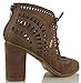 Delicious Women's Yorker Faux Suede Cutout Lace Up Open Toe Stacked Heel