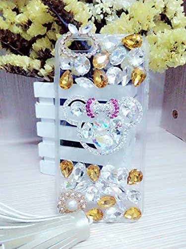 SpicyQ® Luxury 3D Handmade Lovely Mickey Mouse Ear and Bow-tie Design Shiny Bling Sparkle Glitter Diamond Rhinestone Soft Clear TPU Cover Cute Pendent Case for iPhone 6s Plus