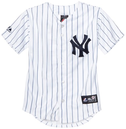 MLB Andy Pettitte New York Yankees Youth Short Sleeve 6 Button Synthetic Replica Jersey (Wht/Nvy Pinstrps, Large)