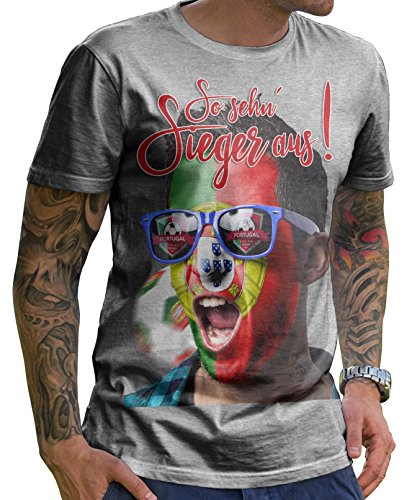 Stylotex Herren T-Shirt Basic So sehn Sieger aus Shout for Portugal, Farbe:heather;Größe:XXL