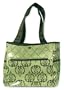 Diaper Bag- Vintage Sage/Black Scroll Twill Body/Handles W/Sage/Black Diamond Percale Inset And Black Nylon Lining Tulip Tote; 14" X 12" X 6"