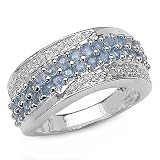 1.50 Carat Genuine Blue Sapphire and Diamond Silver Ring