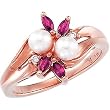 14K Rose Gold Akoya Cultured Pearl, Ruby and Diamond Ring