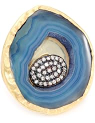 Zariin "The Glittering Showstopper" Blue Agate Gold Adjustable Ring