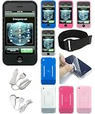 Apple iPhone Premium Silicone Skin Protective Case with Full Screen Protector Film and 15 Adjustable Armband - Available in 5 Color Choices - Bundled with 12v Rapid Premium Car Charger and Home Travel Wall AC Adapter Charger (Compatible with 1st Generation ONLY)