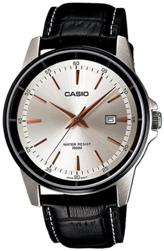 Casio Men's Core MTP1344AL-7A1V Black Leather Quartz Watch with Silver Dial
