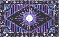Blue & Lavender Celestial Indian Bedspread, Twin Size