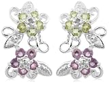 Sterling Silver Amethyst and Peridot Earrings with Diamond-Accent