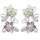 Sterling Silver Amethyst and Peridot Earrings with Diamond-Accent