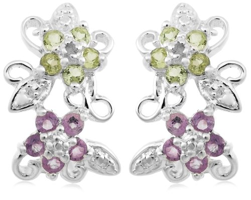 Sterling Silver Amethyst and Peridot Earrings with Diamond Accent