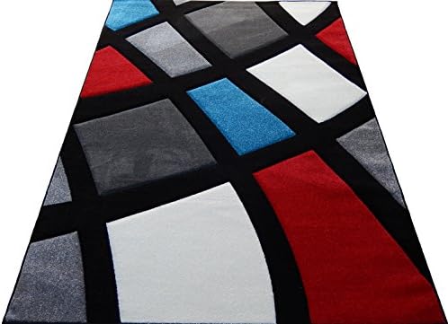 Modern Contemporary Carpet Woven 6x8 Area Rug Gray Red Black White Actual Size 5'3x7'2