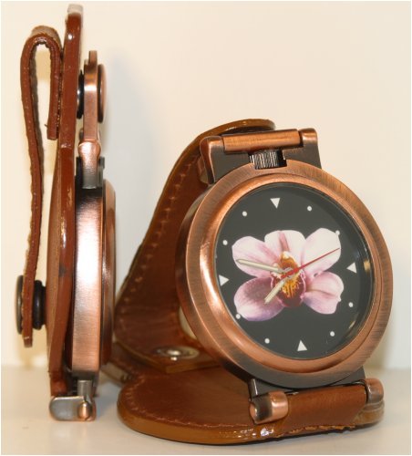 Images By ChrisC Watches, Pink Cymbidium Orchid - Brown Leather/Bronze Finish Convertible Belt-Loop Watch, Womens Watches, Womens Images By ChrisC Watches