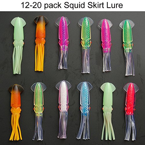 Easy Catch 8-20 Pack 7.5-18cm Luminous Soft Squirt Squids Colorful Scaled Squid Skirts Lures Octopus Trolling Big Game Lure