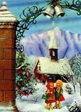 3D Lenticular POSTCARD-GIRLS AT CHURCH/SNOW