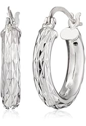 Sterling Silver Medium Diamond-Cut Hoop Earrings (0.8" Diameter)