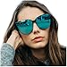 LVIOE Cat Eyes Mirrored Sunglasses for Women, Polarized Oversized Fashion Vintage Eyewear for Driving Fishing UV400 Protection (Black1, Blue)