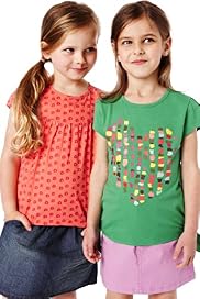 2 Pack Pure Cotton Heart & Swirl Print T-Shirts