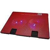 CUCCOT CP-668 15"-17" Ultra - Slim Portable Laptop Cooling Pad / Chill Mat with Dual 140mm Blue LED Fans & Dual USB Ports / Notebook Stand with 2 - Level Adjustable Height - Red