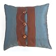 Handmade Deluxe Cushion Cover / Pillow Sham Light Blue And Brown With Coconut Shell Buttons