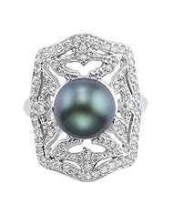 2/5 (0.37-0.45) Cts Diamond & 9.5 mm Tahitian Black Pearl Ring in 14K White Gold