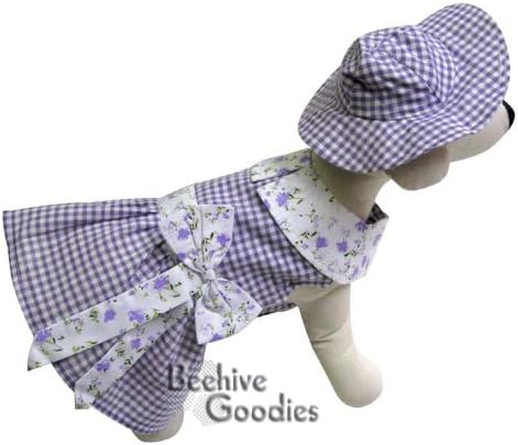 Adorable Floral and Checkered Sundress with Matching Hat for Small Dogs - M