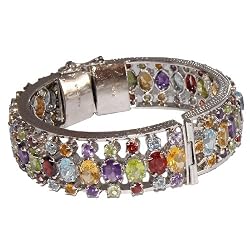 Silver Bracelets for Women Multi Gemstone Jewelry Dia 2.1 inches (brclt283)