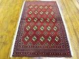 1'10 x 3'3 Red Persian Hand Knotted Wool Torkaman Rug