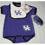 Kentucky Wildcats NCAA Infants / Babys / Kids Blue and Black Creeper, White Bib, and Bootie Set