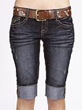 Wallflower Dark Denim Belted Crop Short with Roll Cuff