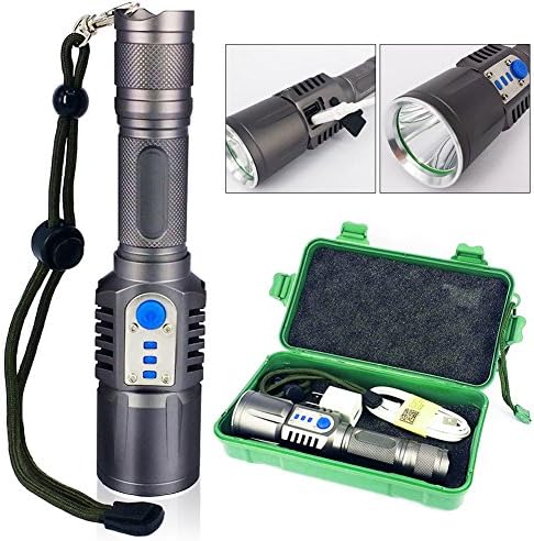 Energize Lifelight | Brilliant 1000 Lumens USB Rechargeable Tactical Flashlight Cree XML L2 LED with 5 Light Modes | 3200 mAH Battery | Hefty Aluminum Material | Travel Camping Kit with Handy Box
