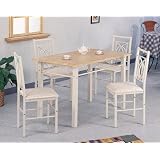5pc Ivory White Metal and Natural Wood Finish Dining Table and 4 Chair Set by visiondecor Furniture