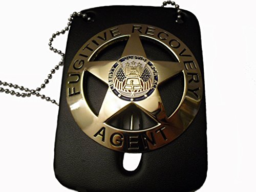 Fugitive Round Recovery Badge Emblem Gold Color & Neck Chain Holder